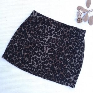 Leopard Print Faux Wool Mini Skirt, Size Medium